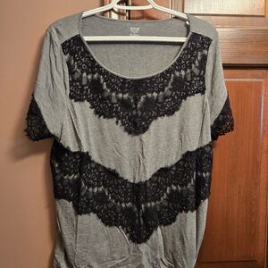 a.n.a Gray and Black Lace Top
